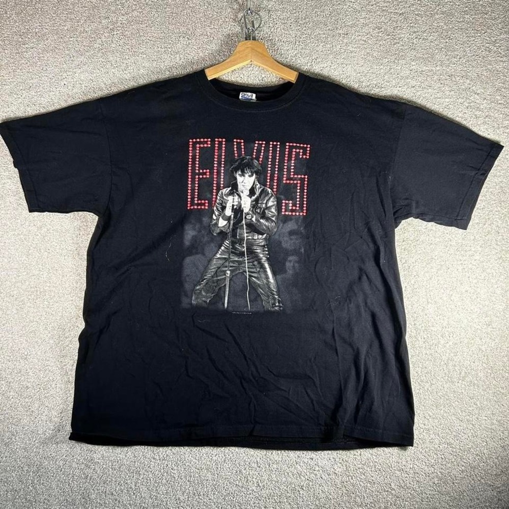 Vintage 2000s Elvis Presley big graphic black band tee shirt tshirt
